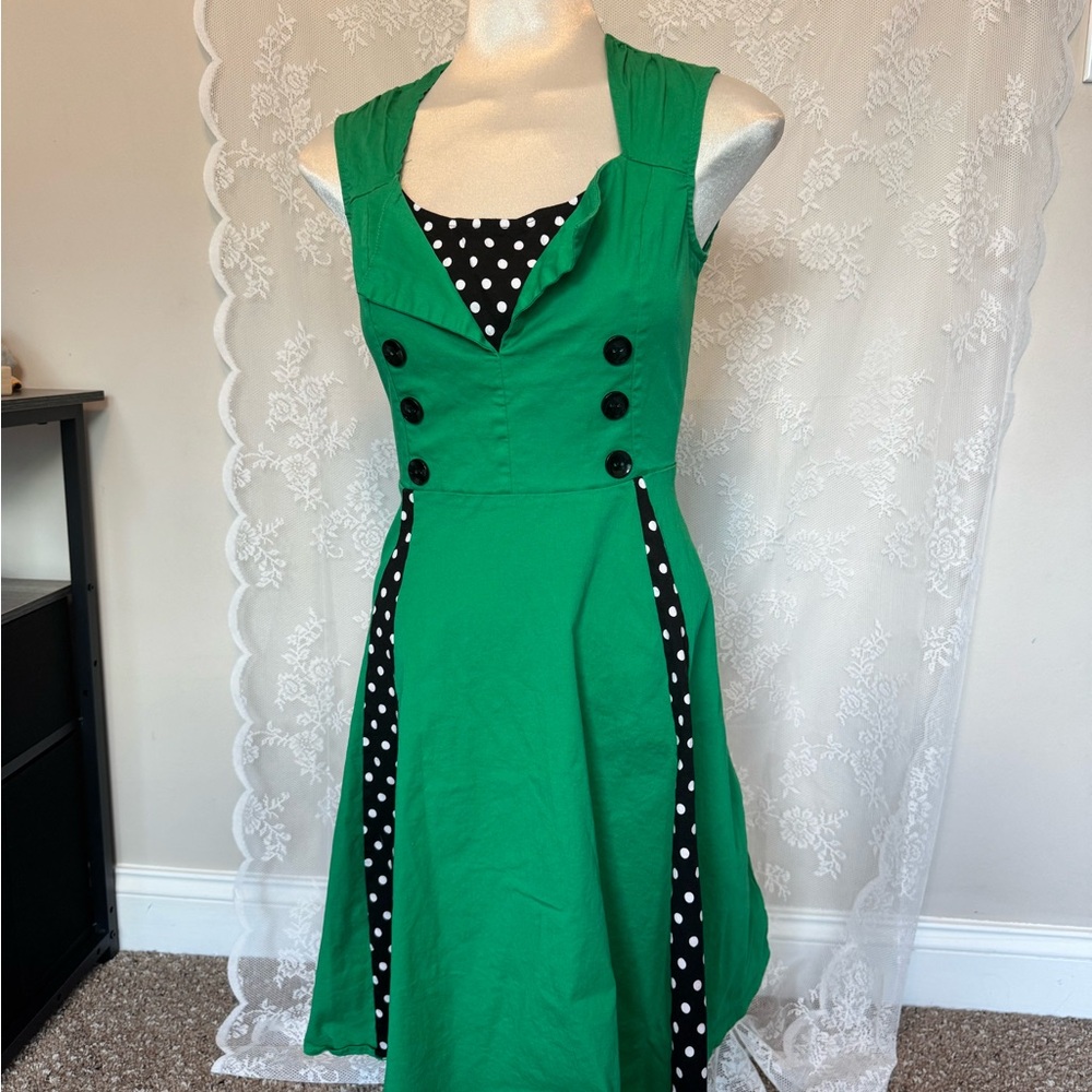Vintage Style Green Polka Dot Women's Dress